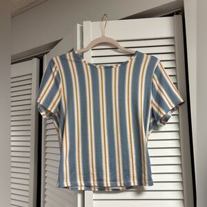 Gaze Blue and Yellow Striped Short Sleeve Top